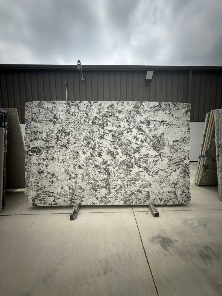 Full granite slab on display at the USA Dream Stone slab yard in Garner, NC
