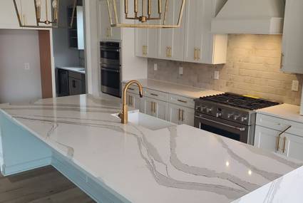 Modern kitchen interior with stylish countertops and cabinetry